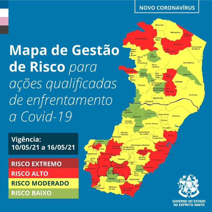 Governo do Espírito Santo divulga 54º Mapa de Risco Covid-19. São Mateus e Conceição da Barra saem do Risco Alto para o moderado