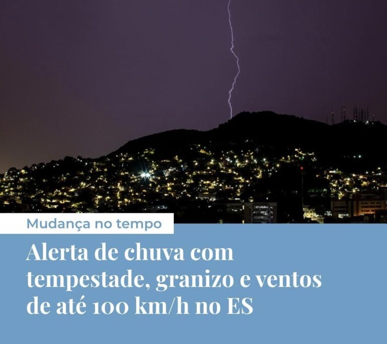 alerta laranja, de perigo para tempestade, para 40 municípios do Espírito Santo, válido até o meio-dia de domingo (19).